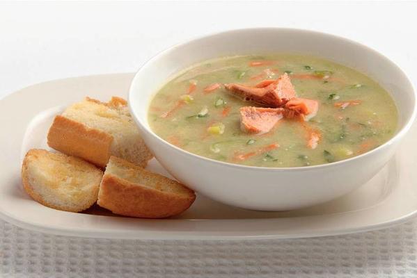 spicy fish soup with salmon and cucumber
