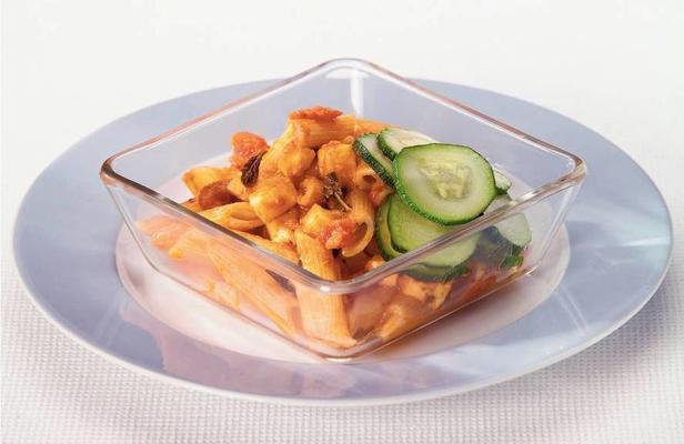 penne with 4 types of cheese and zucchini salad
