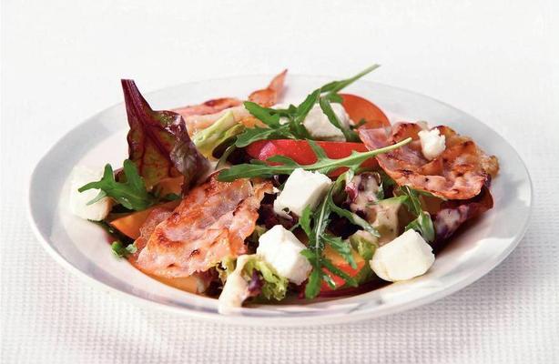 salad with yoga dressing and bacon