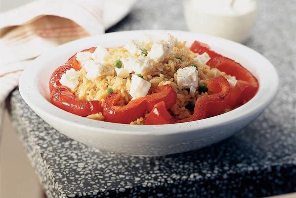 rice dish with paprika and white cheese