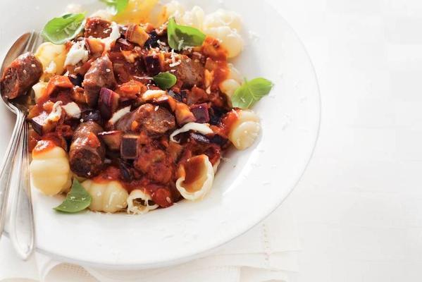 pasta with tomato sauce and sausages