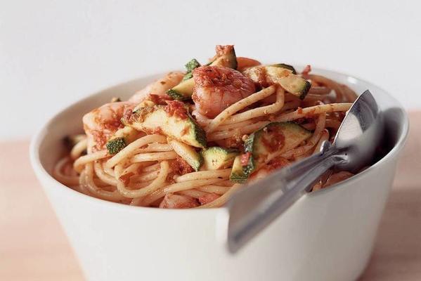 spaghetti with zucchini and tapenade