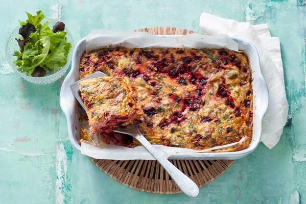 spelled frittata with beetroot and mackerel