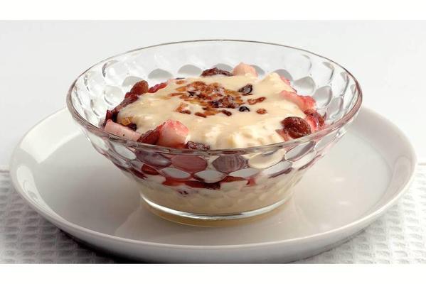 rice dessert with fruit compote