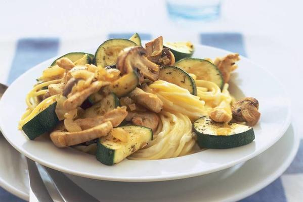 pasta with chicken, zucchini and mushrooms