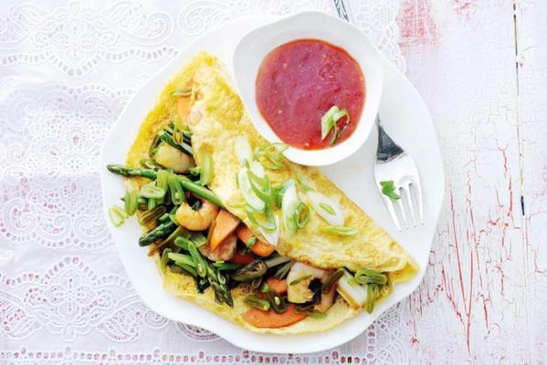 omelette with string beans and shrimps