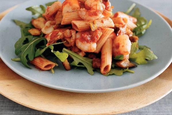 penne with seafood in tomato sauce