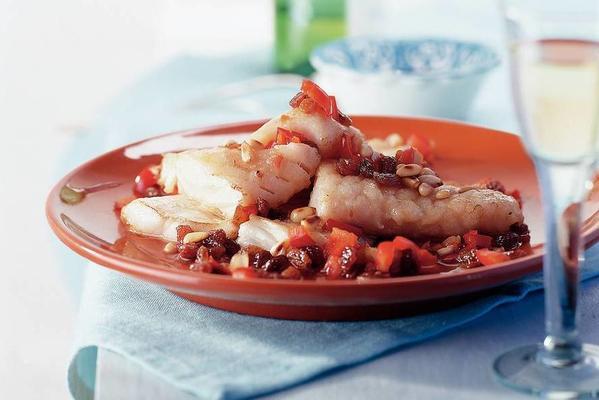 cod fillet with raisins and pine nuts