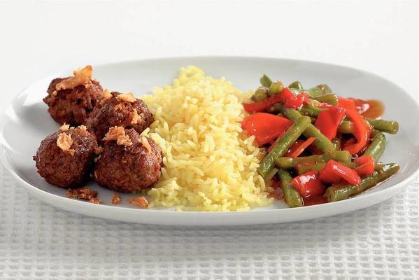 oriental meatballs with sajano beans