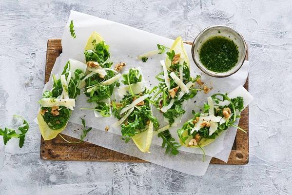 chicory leaves with walnuts and pesto