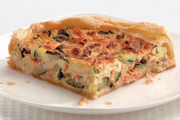 hearty zucchini pie with salmon