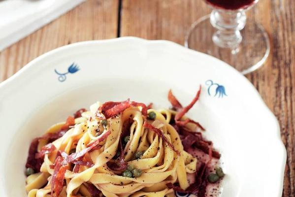 tagliatelle with capers and salami