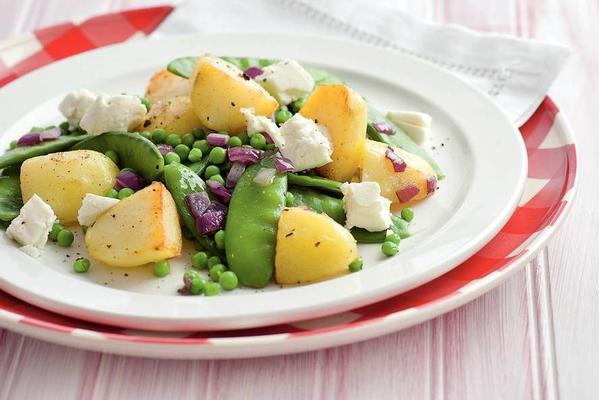 summery snow peas with goat cheese