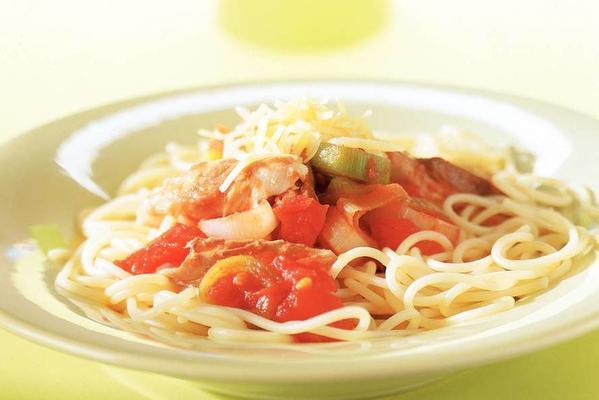 spaghettini with mackerel sauce