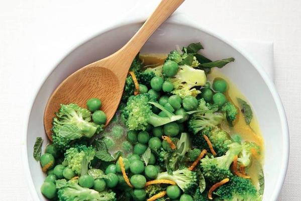 broccoli with garden peas and mint