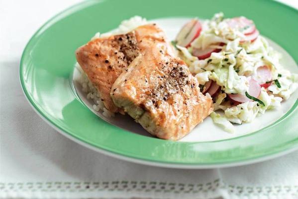 grilled salmon with coleslaw