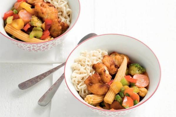 noodles with sweet-and-sour vegetables and quibbling