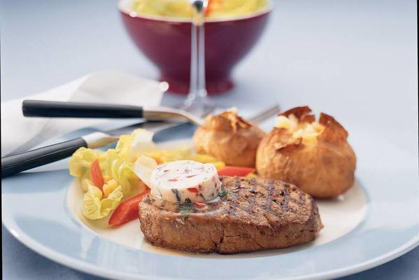 grilled ball steak with spicy chili butter