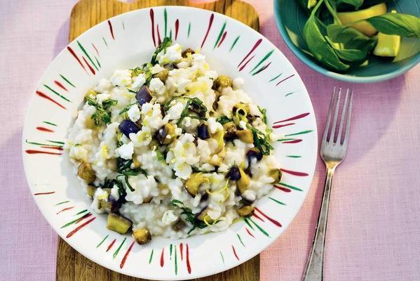 aubergine risotto with goat's cheese and basil