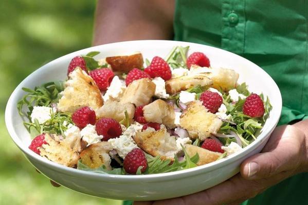 summer salad with cheese and raspberries
