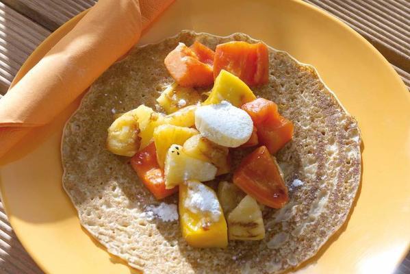 pancake with tropical fruit and vanilla butter