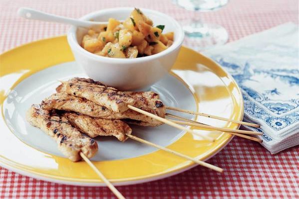 marinated turkey skewers with nectarine compote