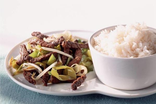 rice with steak strips