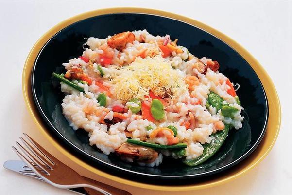 risotto with spring vegetables and seafood
