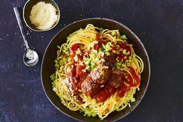 spaghetti with homemade Italian meatballs
