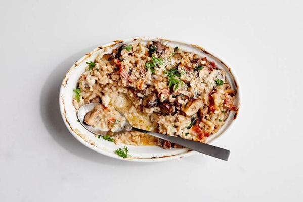 mushroom risotto with pancetta from the oven