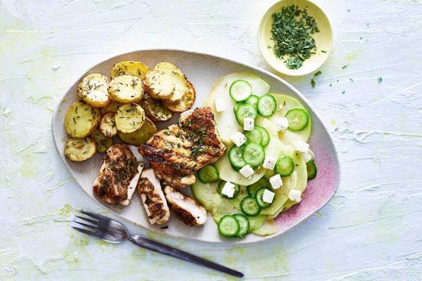 tender chicken with potatoes and kohlrabi salad