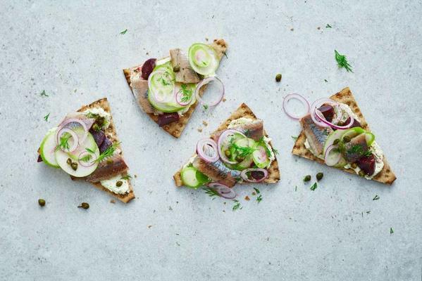 crispbread with herring and beetroot