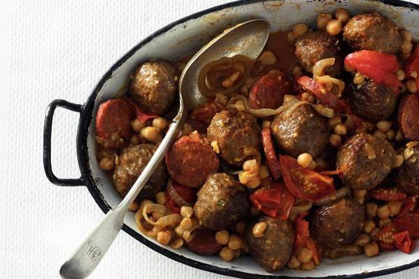 meatballs with salami and chickpeas
