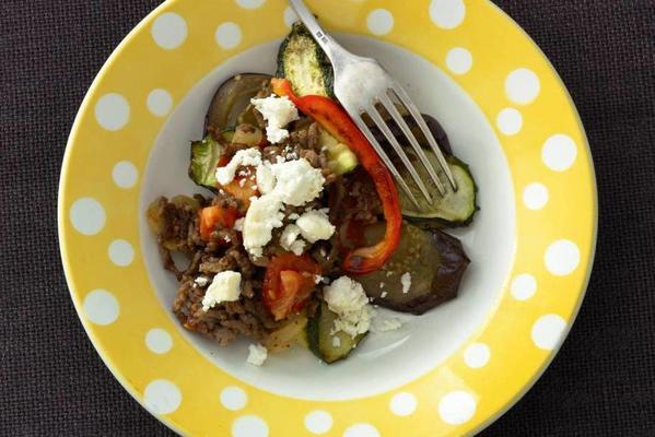ratatouille with minced meat and goat's cheese
