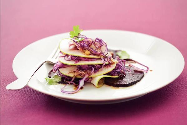 red cabbage salad with beet and apple