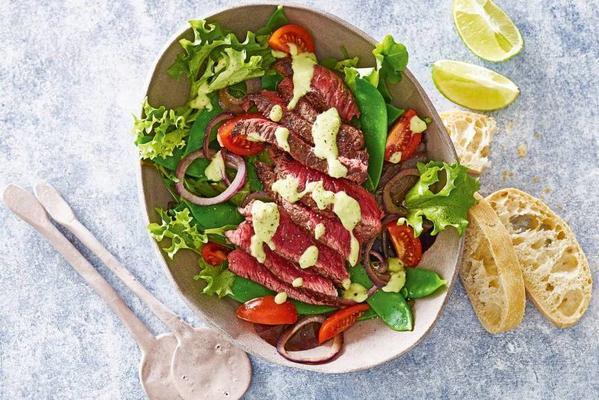 steak salad with avocado chimichurri dressing