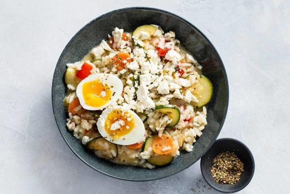 summer risotto with a soft-boiled egg