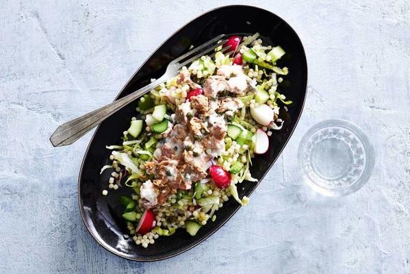 lunch salad with tuna and pearl couscous