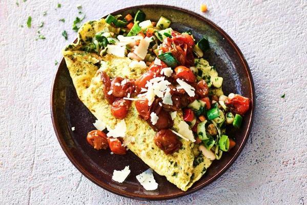 richly filled Italian omelette with balsamic tomato sauce