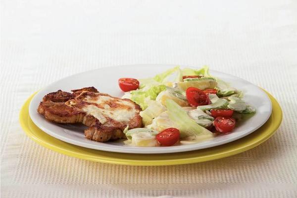 chops and salad with dairy dressing