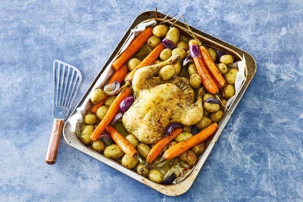 casserole with chicken, potatoes and carrots