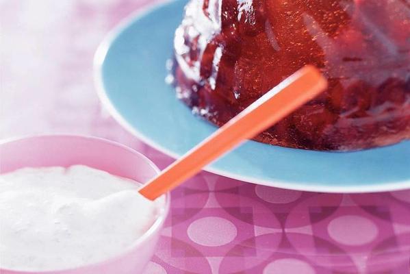 rose jelly with raspberries and mint cream