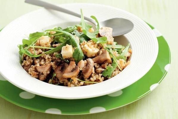 mushroom risotto with port salut and rocket