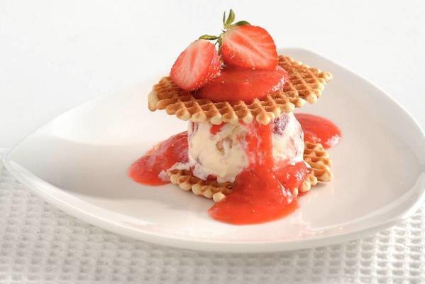 waffles with strawberry cheesecake ice cream