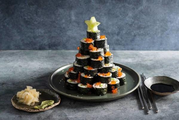 Christmas tree of sushi