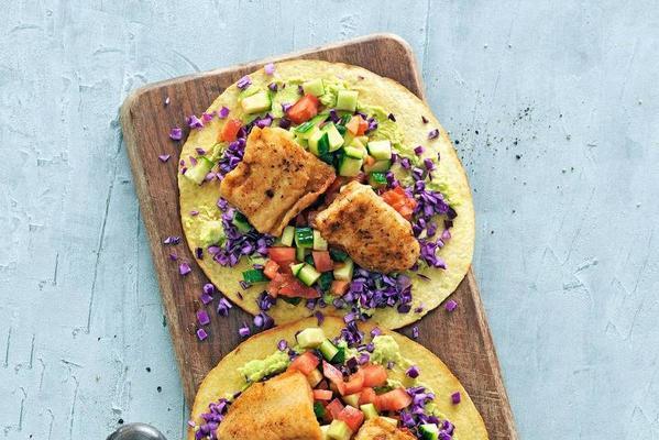 Mexican tostada's with fried fish and avocado