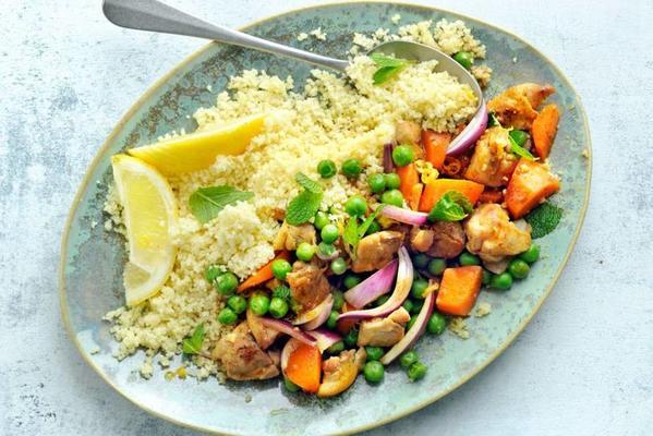 chicken-vegetable gravy with couscous and mint