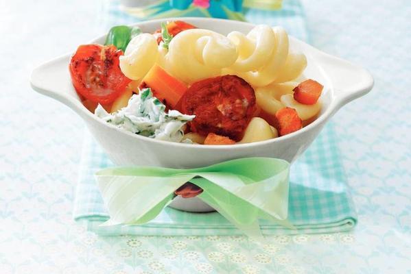 pasta salad with sweet carrot and basil