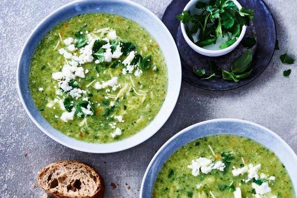 green-vegetable soup with fresh herbs