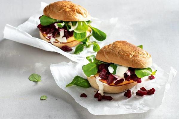 roll grated beetroot with horseradish mayonnaise